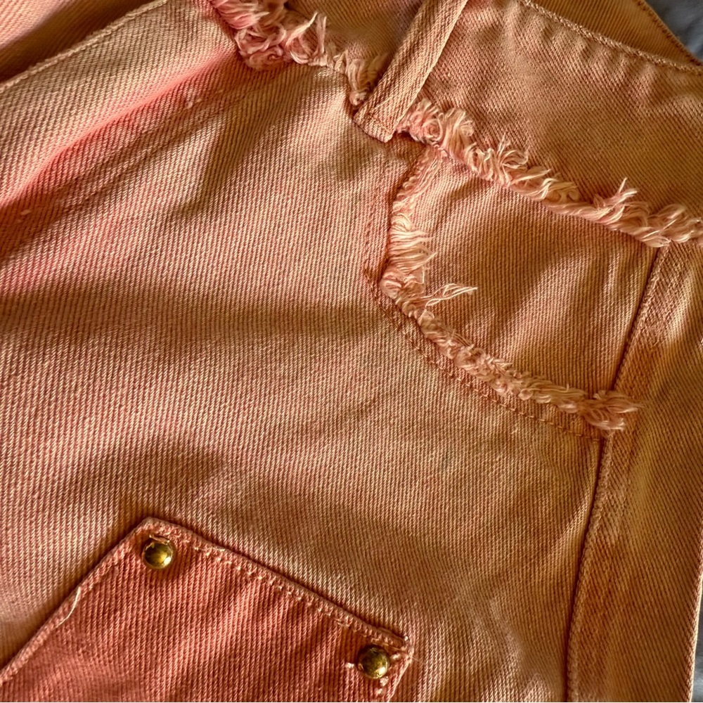 AKIRA Women’s Two-Tone Cargo Jeans Peach Coral Wide Leg High Waist XS NWT - Picture 10 of 12